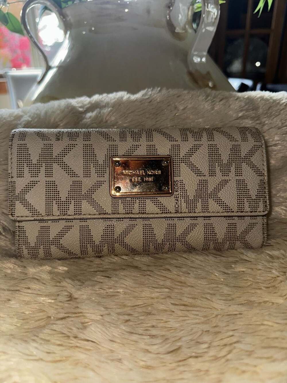 MICHAEL Michael Kors Monogrammed Vanilla Long Wallet w! checkbook insert